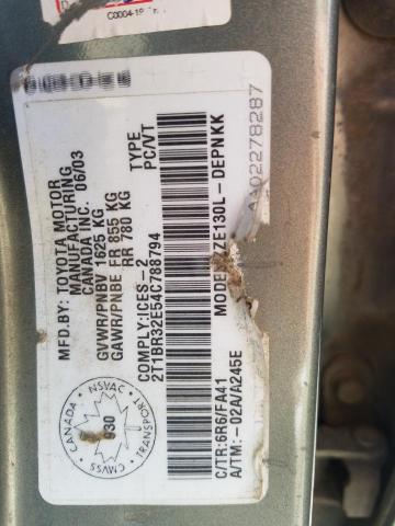 2T1BR32E54C788794 - 2004 TOYOTA COROLLA CE SILVER photo 12