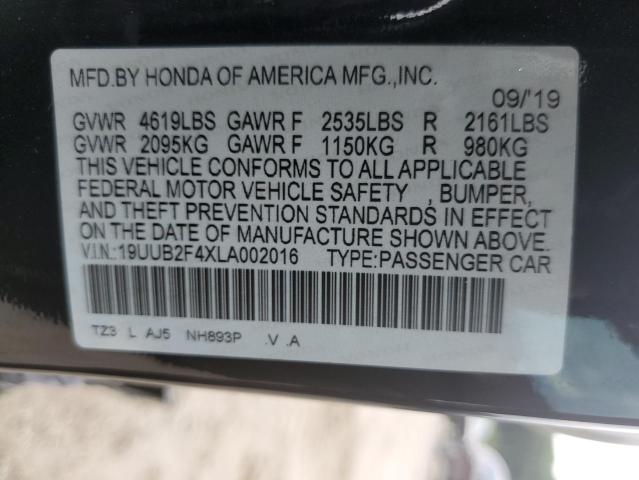 19UUB2F4XLA002016 - 2020 ACURA TLX TECHNOLOGY 黑色 照片 12