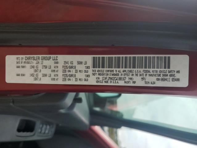 1C4PJMAK2CW188167 - 2012 JEEP LIBERTY SPORT RED photo 12