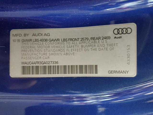 WAUC4AFR3GA027336 - 2016 AUDI S5 PREMIUM PLUS BLUE photo 12