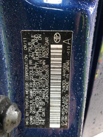 JTDKN3DUXB5328878 - 2011 TOYOTA PRIUS 蓝色 照片 12