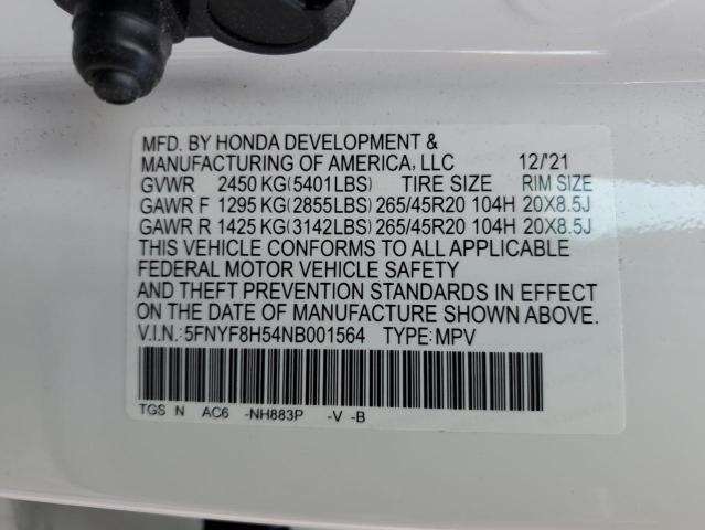 5FNYF8H54NB001564 - 2022 HONDA PASSPORT EXL WHITE photo 13