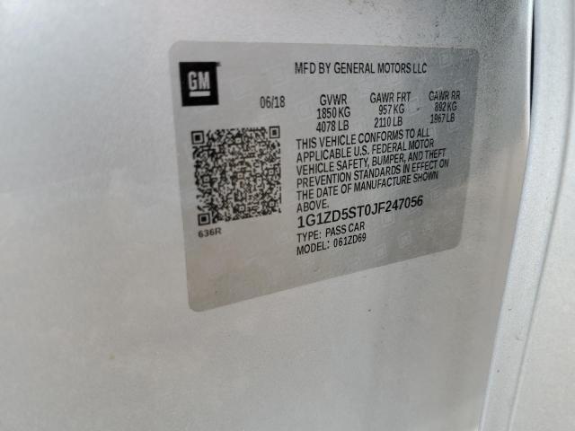 1G1ZD5ST0JF247056 - 2018 CHEVROLET MALIBU LT ვერცხლისფერი ფოტო 12