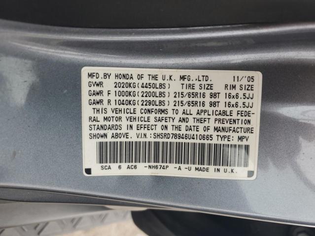 SHSRD78946U410665 - 2006 HONDA CR-V SE GRAY photo 13