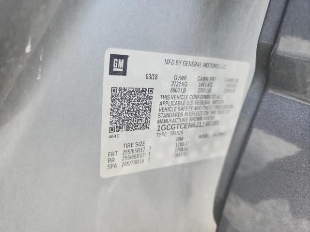 1GCGTCEN6J1240385 - 2018 CHEVROLET COLORADO LT GRAY photo 10