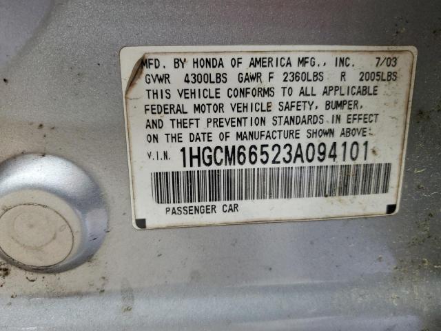 1HGCM66523A094101 - 2003 HONDA ACCORD EX SILVER photo 12