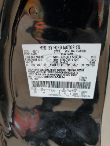 1FMCU0DG3CKA54924 - 2012 FORD ESCAPE XLT BLACK photo 13