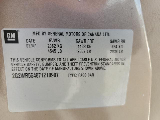 2G2WR554871210907 - 2007 PONTIAC GRAND PRIX GT GOLD photo 12