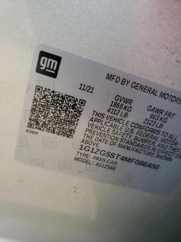 1G1ZG5ST4MF086450 - 2021 CHEVROLET MALIBU RS SILVER photo 12