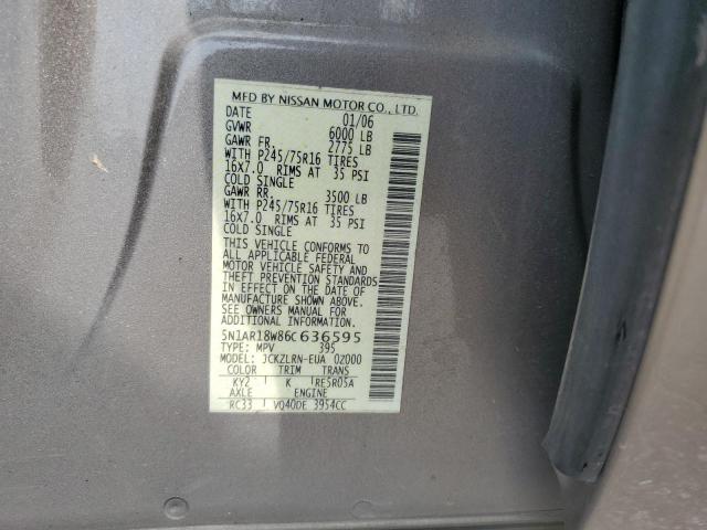 5N1AR18W86C636595 - 2006 NISSAN PATHFINDER LE GRAY photo 12
