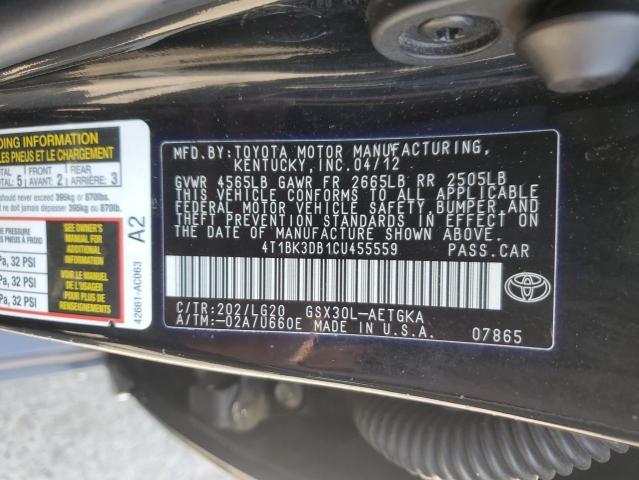 4T1BK3DB1CU455559 - 2012 TOYOTA AVALON BASE Noir photo 12