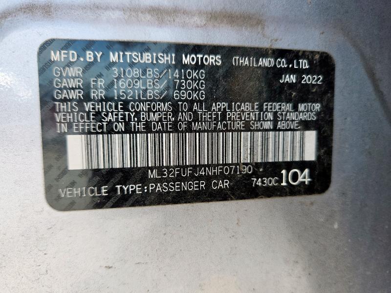 ML32FUFJ4NHF07190 - 2022 MITSUBISHI MIRAGE G4 ES 银色 照片 12