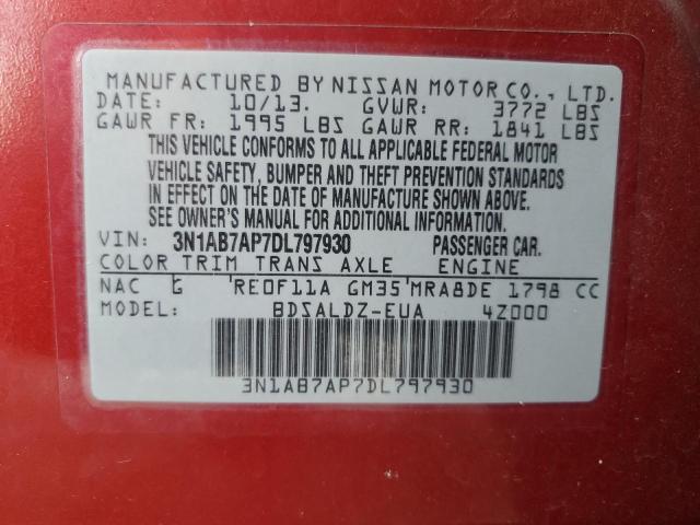 3N1AB7AP7DL797930 - 2013 NISSAN SENTRA S RED photo 13