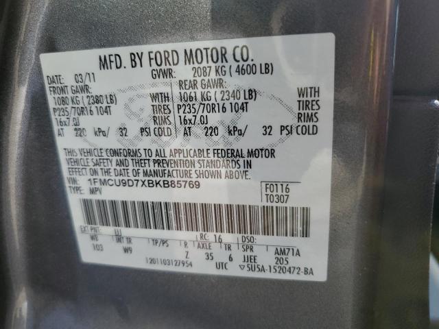 1FMCU9D7XBKB85769 - 2011 FORD ESCAPE XLT GRAY photo 12