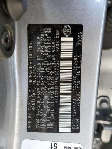 4T1C11AK7NU667353 - 2022 TOYOTA CAMRY LE SILVER photo 12