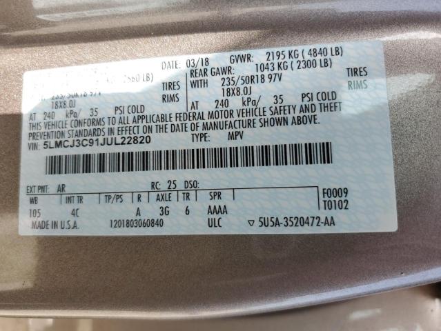 5LMCJ3C91JUL22820 - 2018 LINCOLN MKC RESERVE TAN photo 14