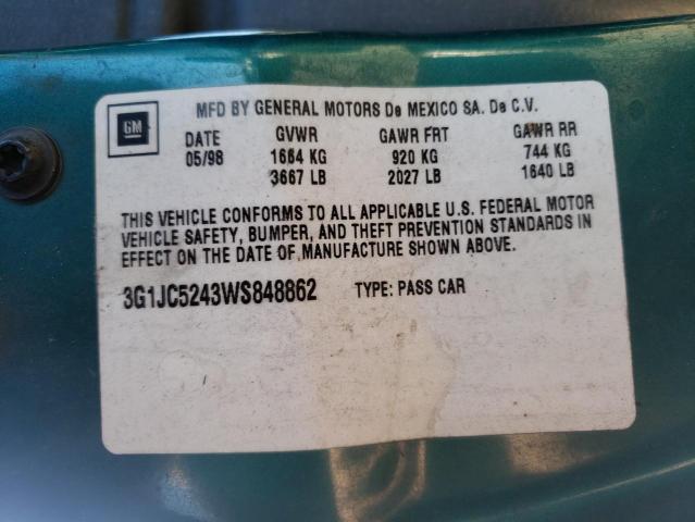 3G1JC5243WS848862 - 1998 CHEVROLET CAVALIER GREEN photo 12