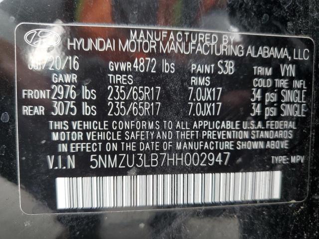 5NMZU3LB7HH002947 - 2017 HYUNDAI SANTA FE SPORT BLACK photo 14