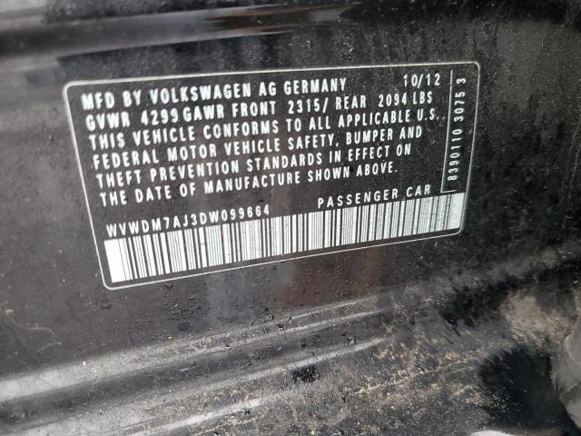 WVWDM7AJ3DW099664 - 2013 VOLKSWAGEN GOLF 黑色 照片 12