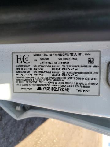 5YJ3E1EC2LF793749 - 2020 TESLA MODEL 3 WHITE photo 12