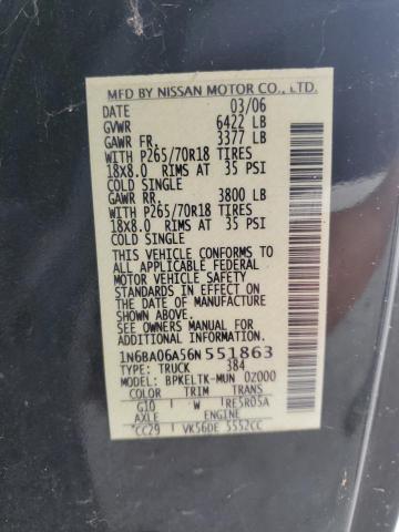 1N6BA06A56N551863 - 2006 NISSAN TITAN XE BLACK photo 12