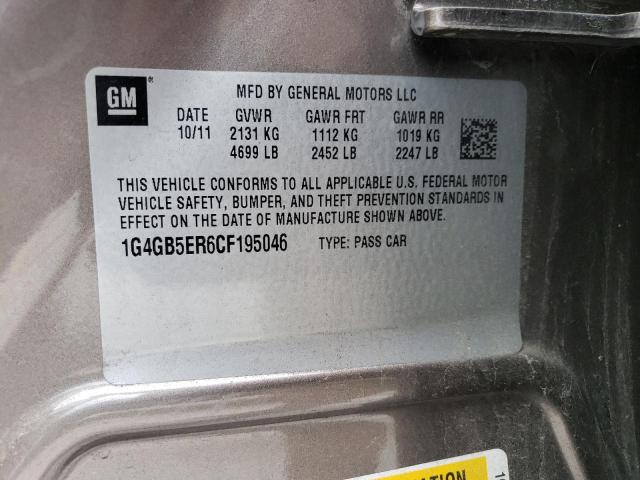 1G4GB5ER6CF195046 - 2012 BUICK LACROSSE CONVENIENCE BEIGE photo 12