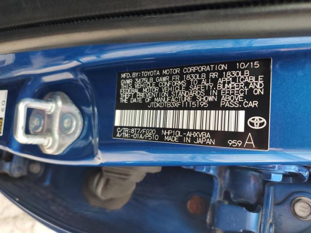 JTDKDTB3XF1115195 - 2015 TOYOTA PRIUS C 蓝色 照片 13