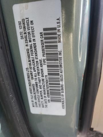 4S3BH675237634170 - 2003 SUBARU LEGACY OUTBACK AWP 绿色 照片 12