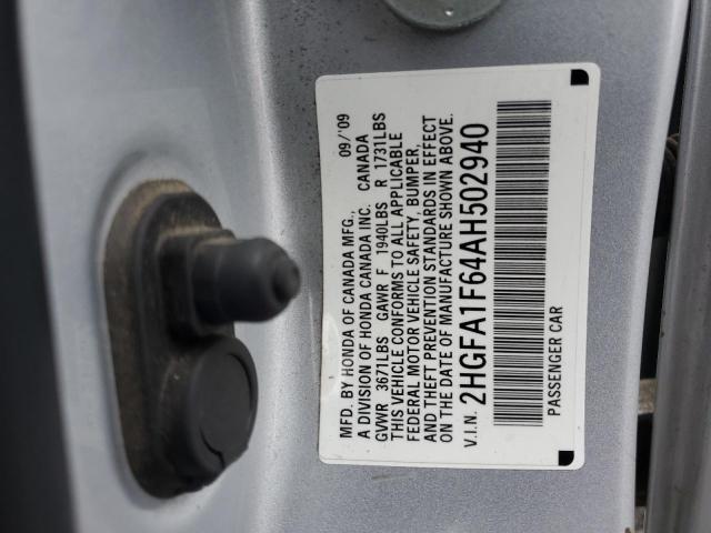 2HGFA1F64AH502940 - 2010 HONDA CIVIC LX-S Gümüş foto 12