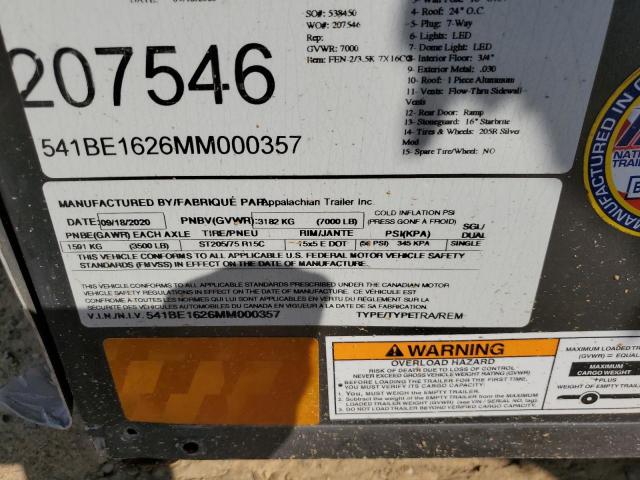 541BE1626MM000357 - 2021 ENCL TRAILER GRAY photo 10