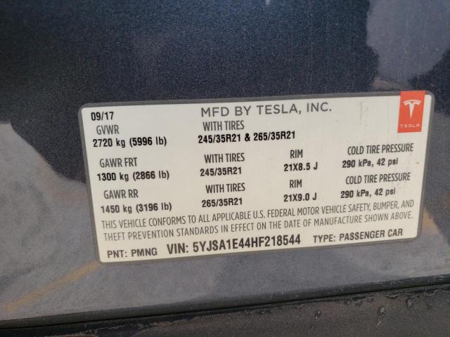 5YJSA1E44HF218544 - 2017 TESLA MODEL S Сріблястий фото 13