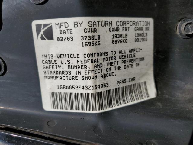 1G8AG52F43Z154963 - 2003 SATURN ION LEVEL 1 BLACK photo 12