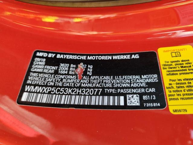 WMWXP5C53K2H32077 - 2019 MINI COOPER RED photo 12