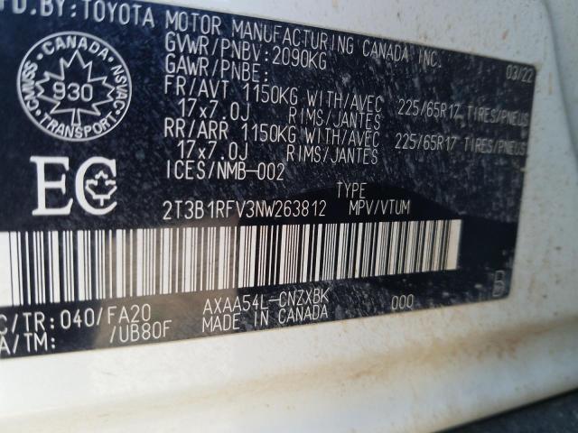 2T3B1RFV3NW263812 - 2022 TOYOTA RAV4 LE 白色 照片 13