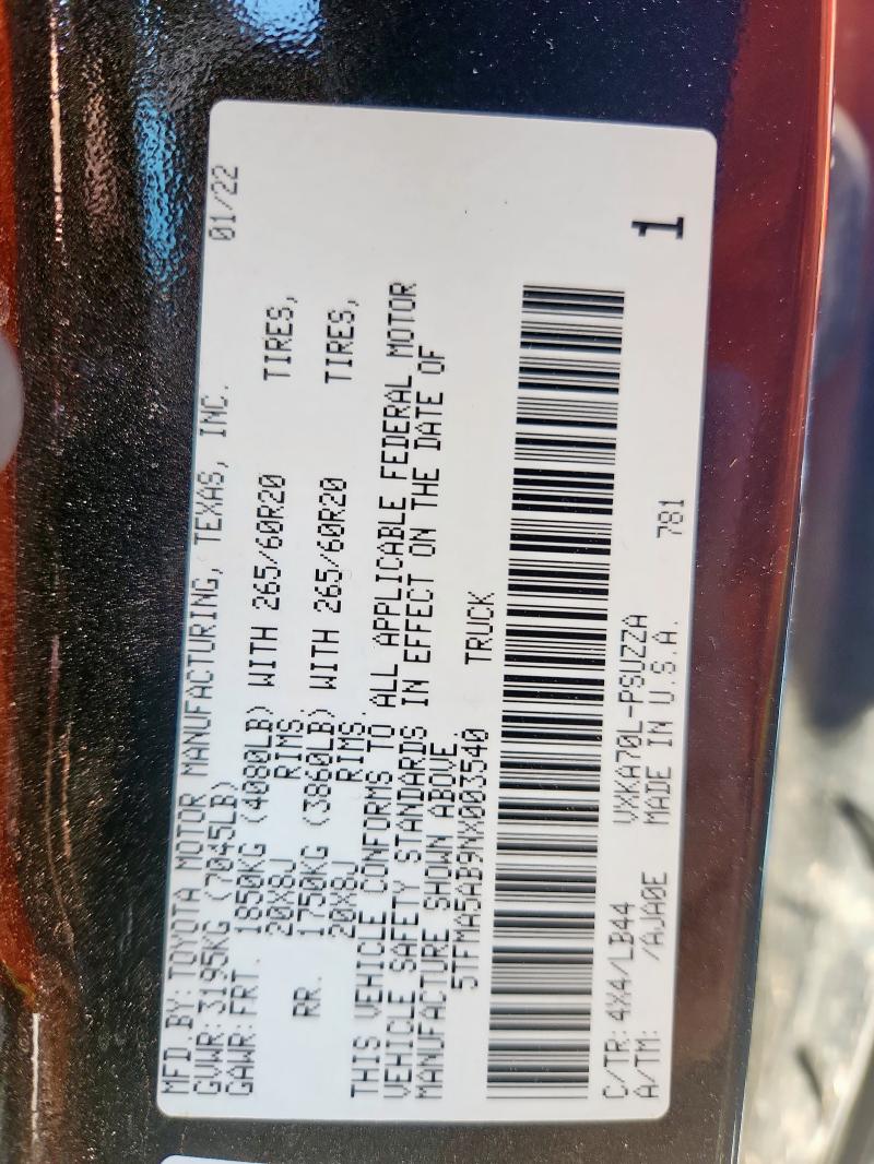 5TFMA5AB9NX003540 - 2022 TOYOTA TUNDRA CREWMAX PLATINUM BROWN photo 14