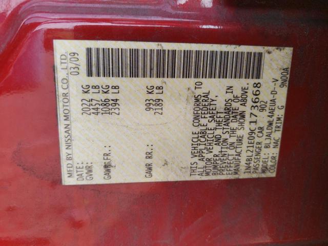 1N4BL21E09C173668 - 2009 NISSAN ALTIMA 3.5SE RED photo 12