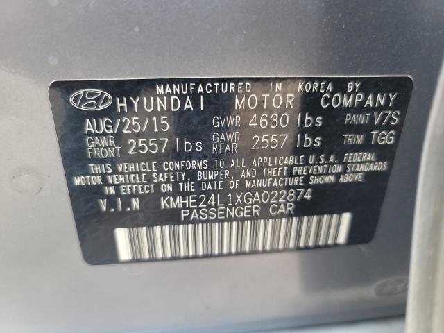 KMHE24L1XGA022874 - 2016 HYUNDAI SONATA HYBRID SILVER photo 12