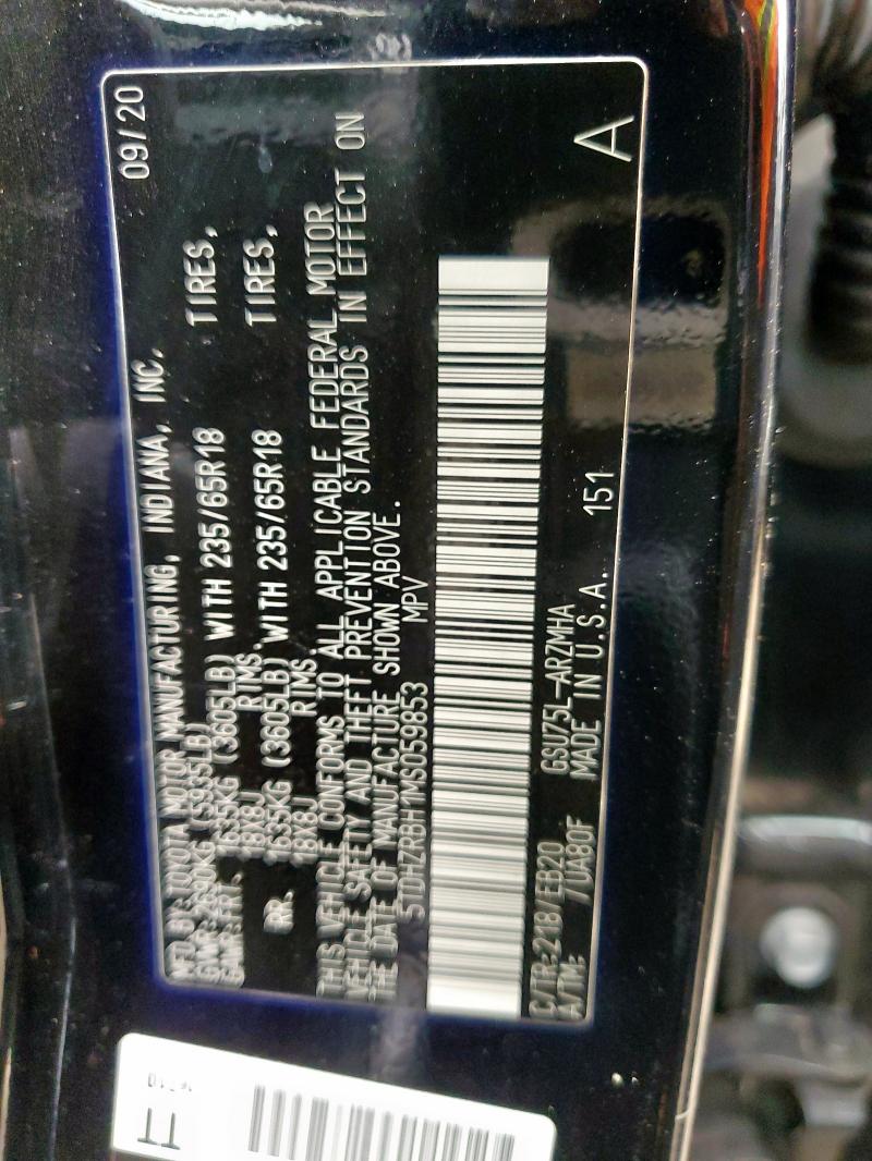 5TDHZRBH1MS059853 - 2021 TOYOTA HIGHLANDER XLE BLACK photo 13