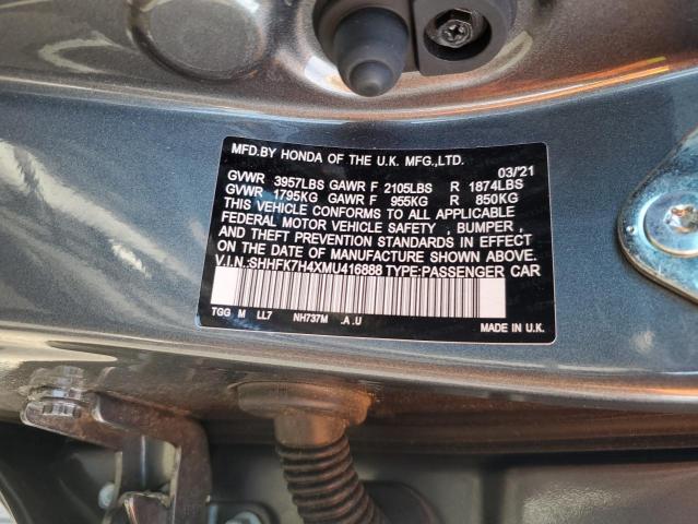 SHHFK7H4XMU416888 - 2021 HONDA CIVIC SPORT 灰色 照片 12