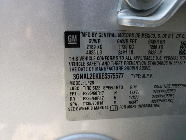 3GNAL2EK0ES575577 - 2014 CHEVROLET CAPTIVA LS 银色 照片 12