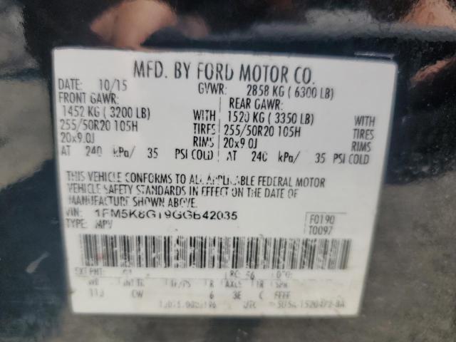 1FM5K8GT9GGB42035 - 2016 FORD EXPLORER SPORT BLACK photo 13