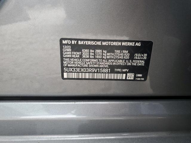 5UX33EX03R9V15881 - 2024 BMW X6 XDRIVE40I GRAY photo 13
