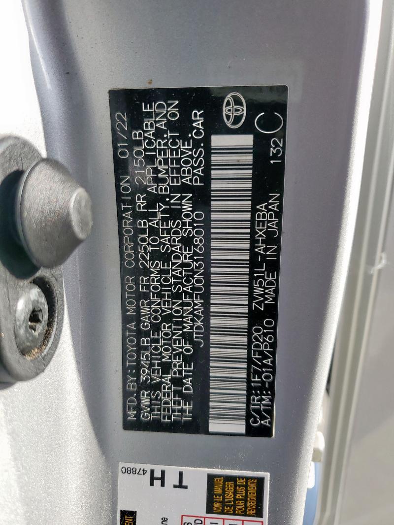 JTDKAMFU0N3168010 - 2022 TOYOTA PRIUS NIGHT SHADE SILVER photo 13