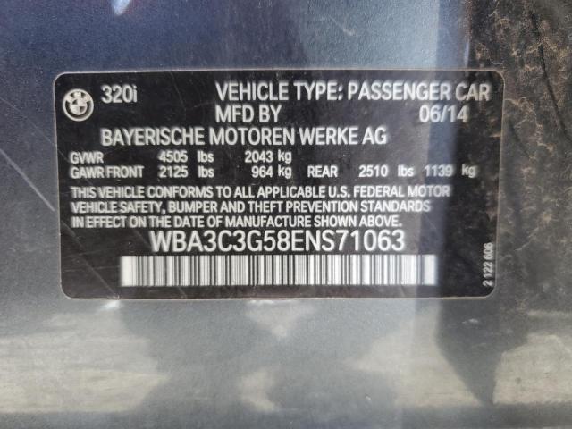 WBA3C3G58ENS71063 - 2014 BMW 320 I XDRIVE GRAY photo 12