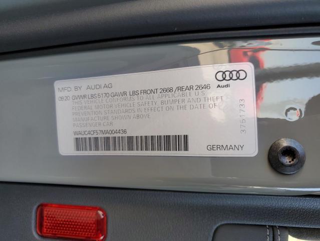 WAUC4CF57MA004436 - 2021 AUDI S5 PREMIUM PLUS GRAY photo 12