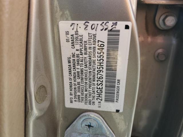 2HGES26795H555467 - 2005 HONDA CIVIC EX GOLD photo 12