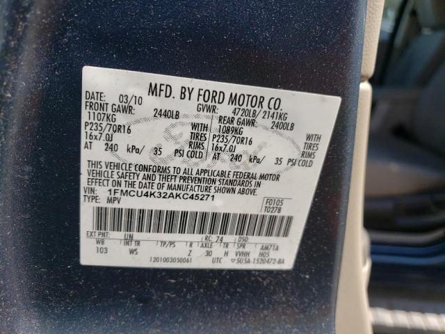 1FMCU4K32AKC45271 - 2010 FORD ESCAPE HYBRID SILVER photo 13