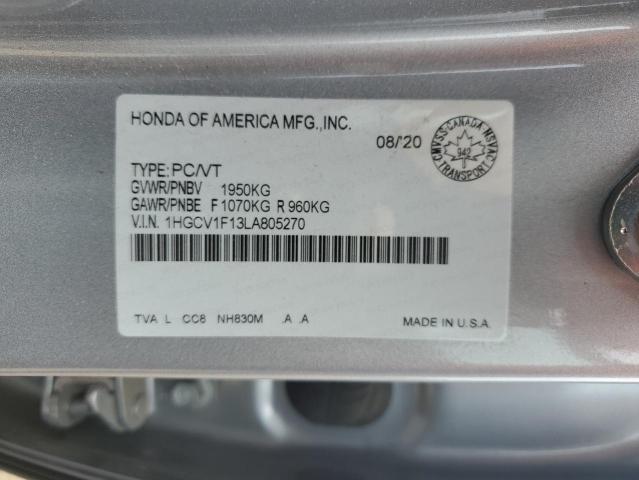 1HGCV1F13LA805270 - 2020 HONDA ACCORD LX SILVER photo 12