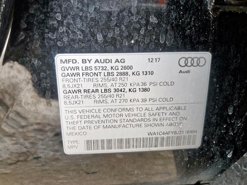 WA1C4AFY9J2116494 - 2018 AUDI SQ5 PRESTIGE BLACK photo 12
