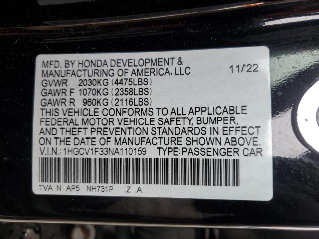 1HGCV1F33NA110159 - 2022 HONDA ACCORD SPORT BLACK photo 13